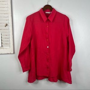Habitat Women’s Red Button Down Rayon Blend Blouse High Low Hem Size Small